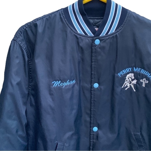 Vintage 80s Perry Meridian High School Jacket Satin Bomber - Picture 2 of 6